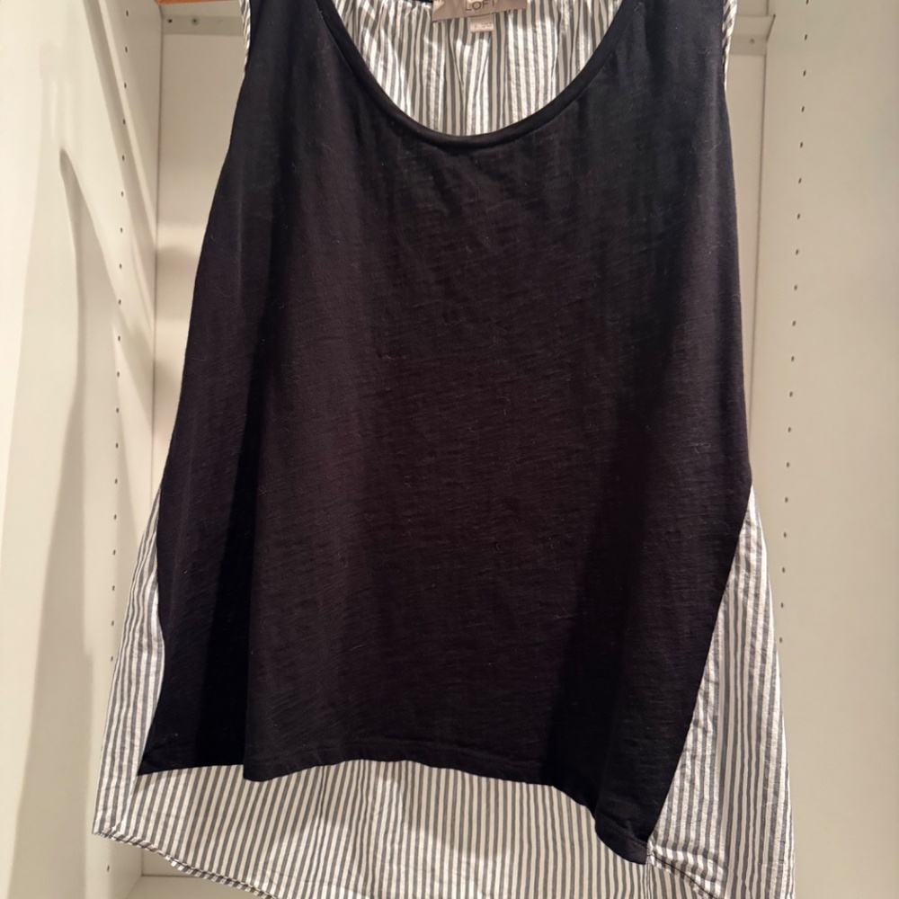 LOFT Sleeveless Black Knit Front Stipe back